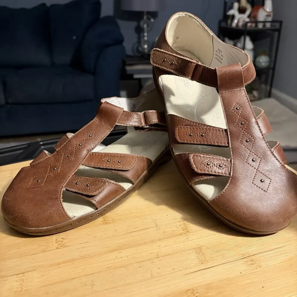 Propet Fisherman Sandals Women’s 10 WIDE Brown Leather Comfort Adjustable BOHO